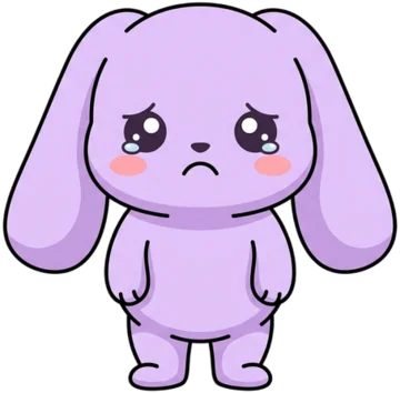 The adult pet, a lavender bunny, looking upset.